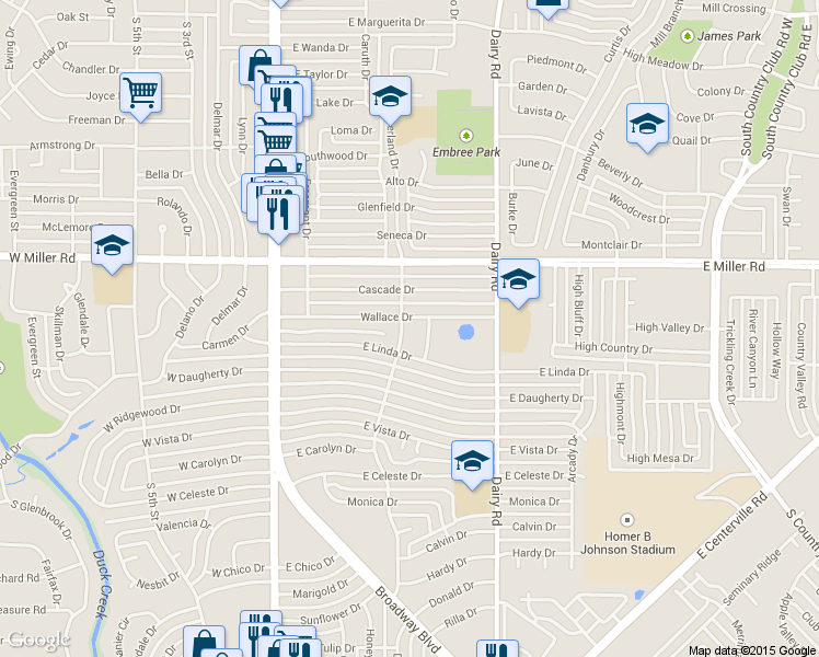 map of restaurants, bars, coffee shops, grocery stores, and more near 2106 Cumberland Drive in Garland