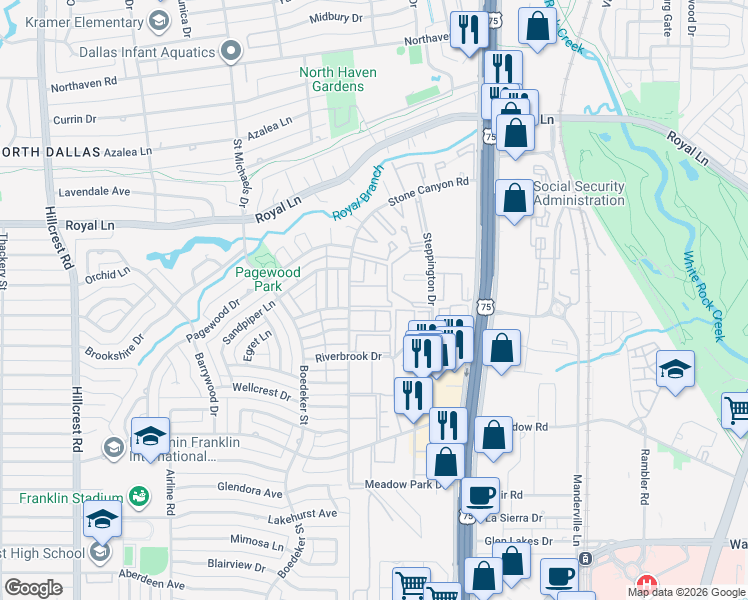 map of restaurants, bars, coffee shops, grocery stores, and more near 10602 Stone Canyon Road in Dallas