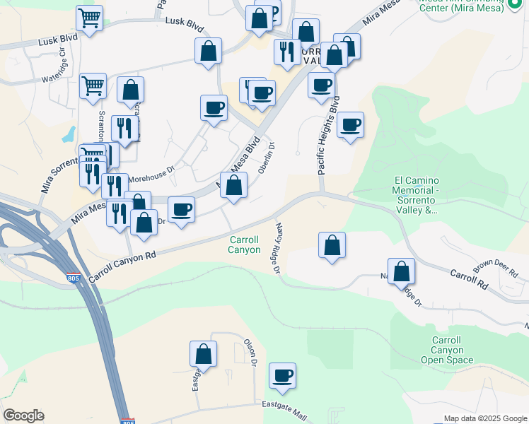 map of restaurants, bars, coffee shops, grocery stores, and more near 5330 Carroll Canyon Road in San Diego