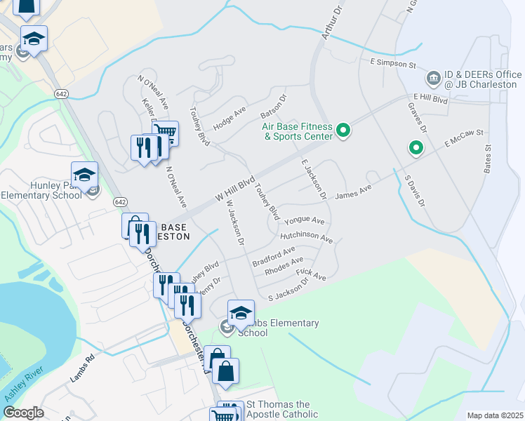 map of restaurants, bars, coffee shops, grocery stores, and more near 1508-1510 James Avenue in North Charleston