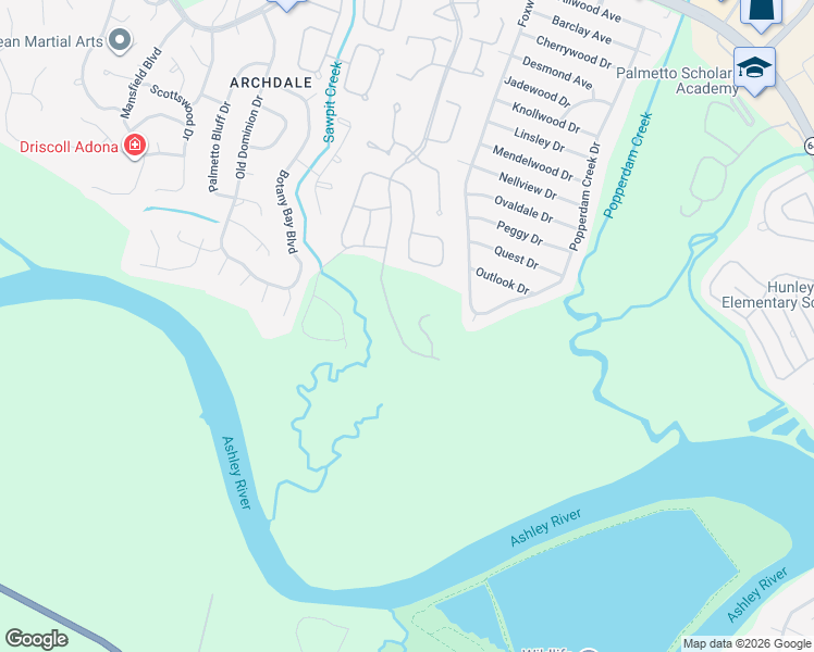 map of restaurants, bars, coffee shops, grocery stores, and more near 5075 Popperdam Creek Drive in North Charleston