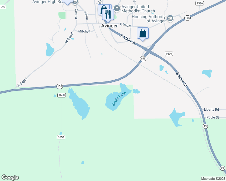 map of restaurants, bars, coffee shops, grocery stores, and more near 256 State Highway 155 in Avinger