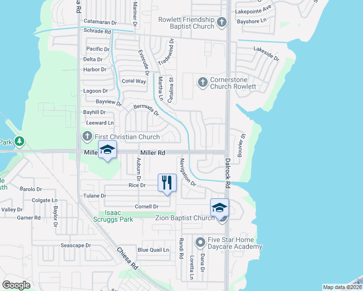 map of restaurants, bars, coffee shops, grocery stores, and more near 4209 Bermuda Drive in Rowlett