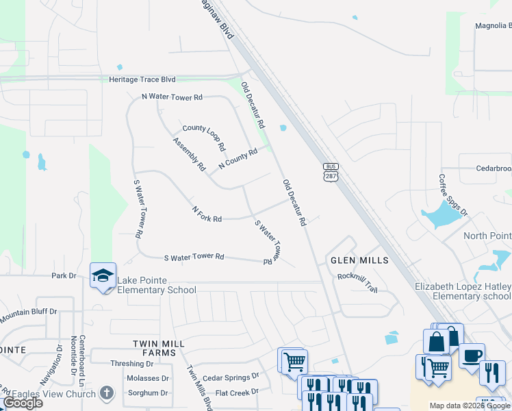 map of restaurants, bars, coffee shops, grocery stores, and more near 1616 North Fork Road in Fort Worth