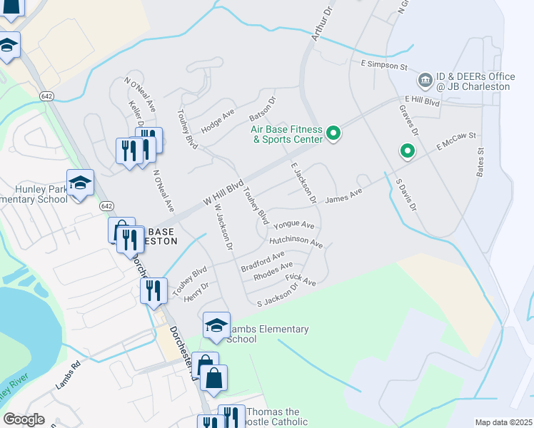 map of restaurants, bars, coffee shops, grocery stores, and more near 1508 James Avenue in North Charleston