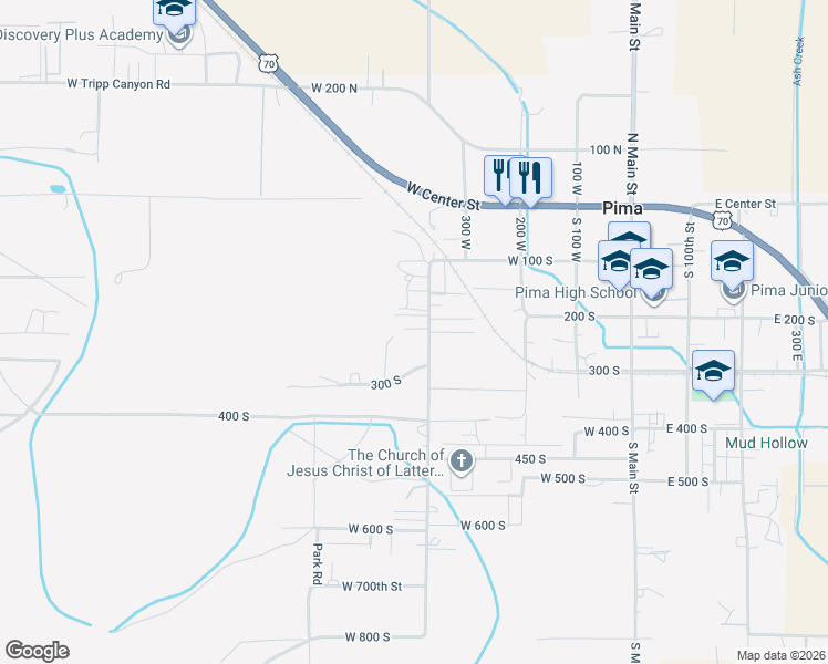 map of restaurants, bars, coffee shops, grocery stores, and more near 232 S 400 W in Pima