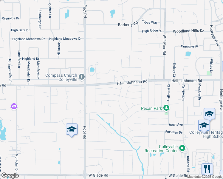 map of restaurants, bars, coffee shops, grocery stores, and more near 3421 Sprindeltree Drive in Grapevine