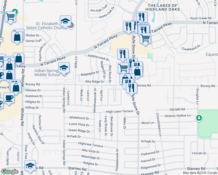 map of restaurants, bars, coffee shops, grocery stores, and more near 6537 Emma Way in Watauga
