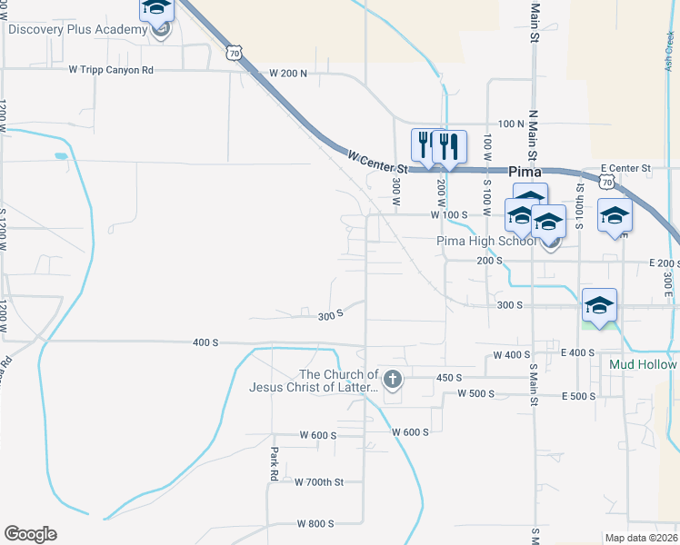 map of restaurants, bars, coffee shops, grocery stores, and more near 232 S 400 W in Pima