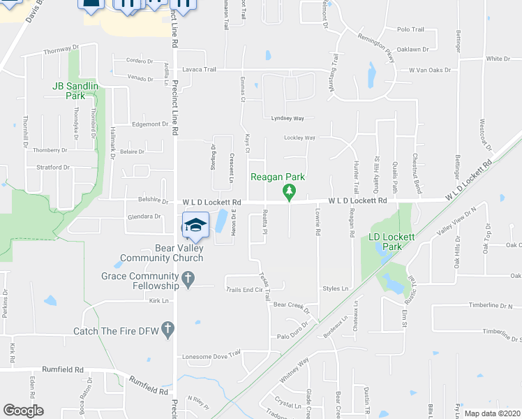 map of restaurants, bars, coffee shops, grocery stores, and more near 5712 Texas Trail in Colleyville