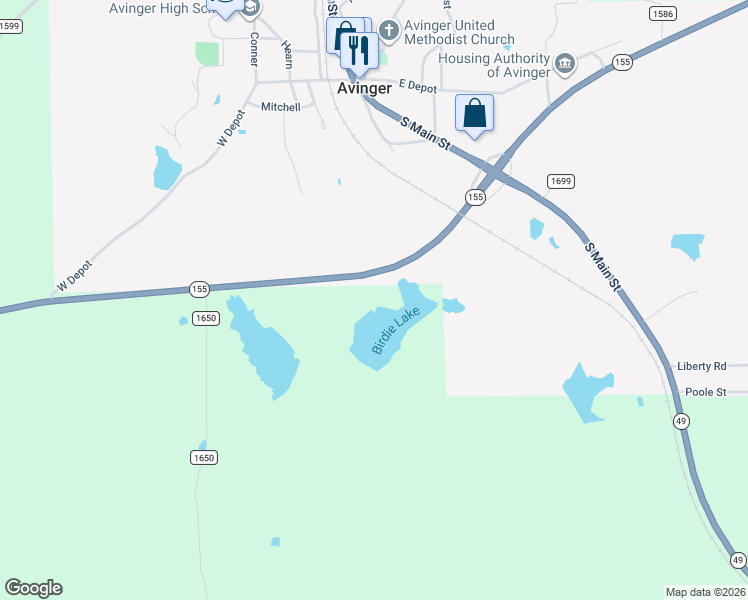 map of restaurants, bars, coffee shops, grocery stores, and more near 256 State Highway 155 in Avinger