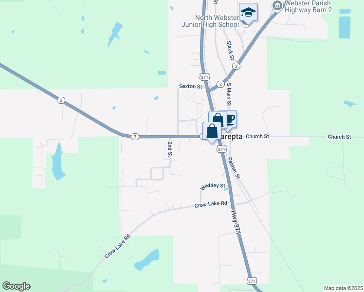 map of restaurants, bars, coffee shops, grocery stores, and more near 180 1st Street in Sarepta