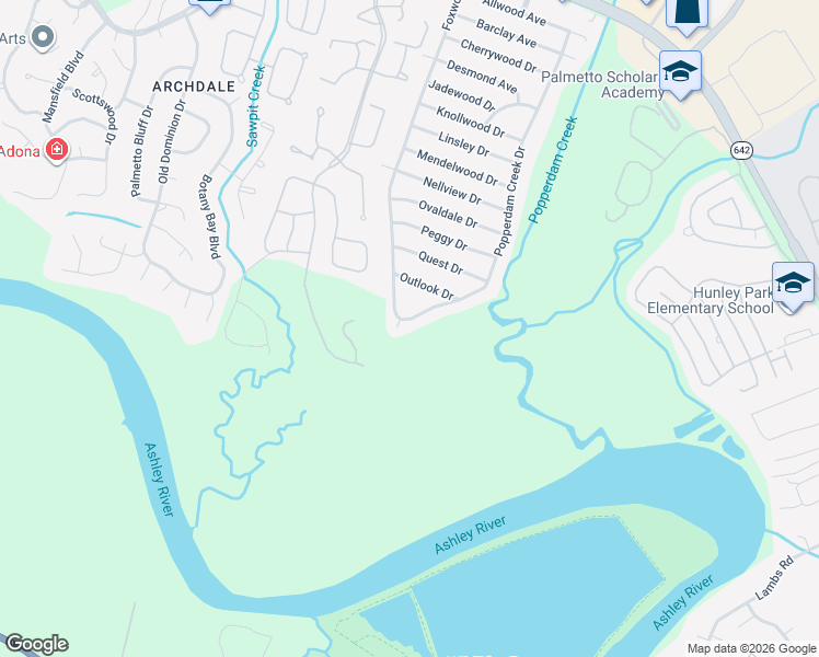 map of restaurants, bars, coffee shops, grocery stores, and more near 5059 Popperdam Creek Drive in North Charleston