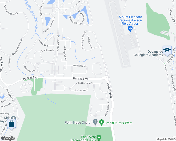 map of restaurants, bars, coffee shops, grocery stores, and more near 1492 Wellesley Circle in Mount Pleasant