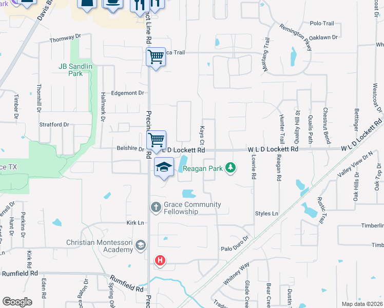 map of restaurants, bars, coffee shops, grocery stores, and more near 5717 Heron Drive East in Colleyville