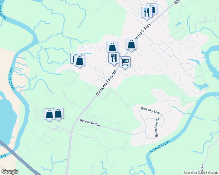 map of restaurants, bars, coffee shops, grocery stores, and more near 1301 Corby Lane in Charleston