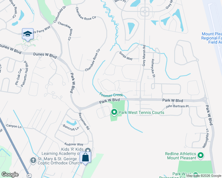 map of restaurants, bars, coffee shops, grocery stores, and more near 1311 Basildon Road in Mount Pleasant