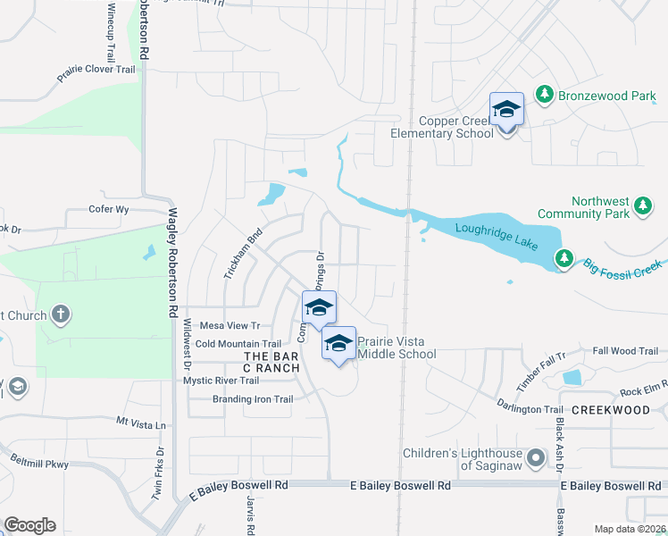 map of restaurants, bars, coffee shops, grocery stores, and more near 8316 Comanche Springs Drive in Fort Worth