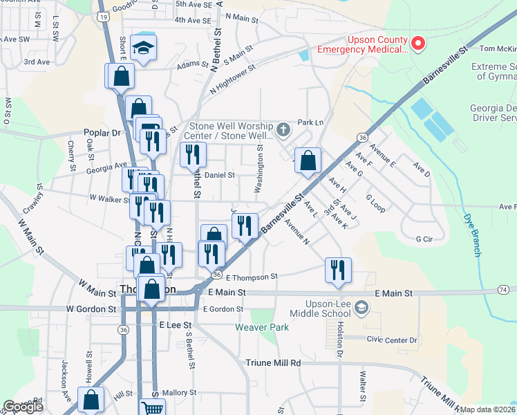 map of restaurants, bars, coffee shops, grocery stores, and more near 516 Matthews Avenue in Thomaston