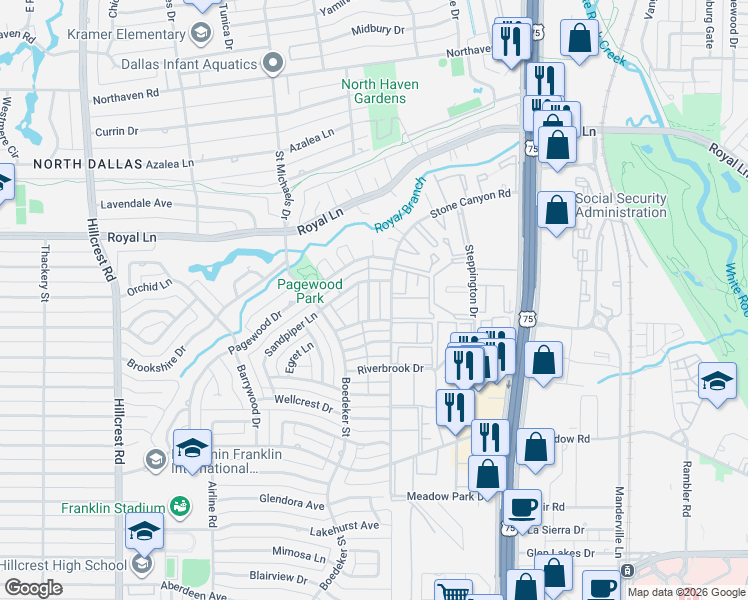 map of restaurants, bars, coffee shops, grocery stores, and more near 10615 Stone Canyon Road in Dallas
