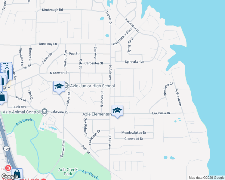 map of restaurants, bars, coffee shops, grocery stores, and more near 201 North Ash Avenue in Azle
