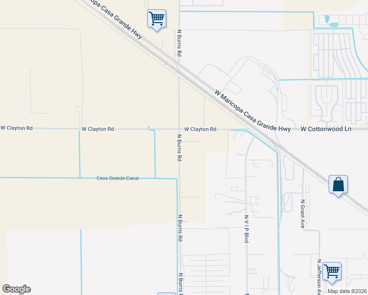 map of restaurants, bars, coffee shops, grocery stores, and more near 1484-1598 North Burris Road in Casa Grande
