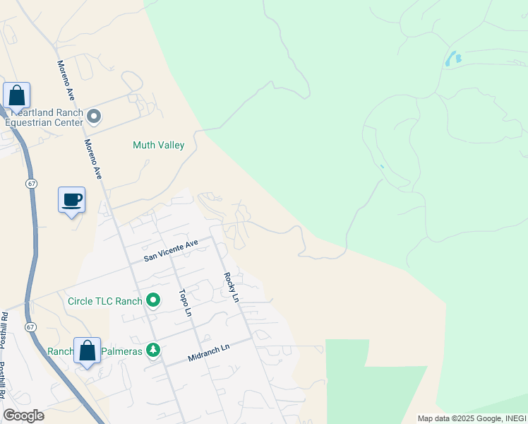 map of restaurants, bars, coffee shops, grocery stores, and more near 11751 Rocky Lane in Lakeside