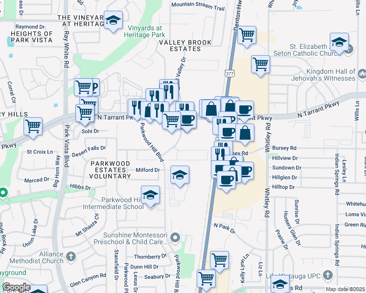 map of restaurants, bars, coffee shops, grocery stores, and more near 5637 Blackmon Court in Fort Worth