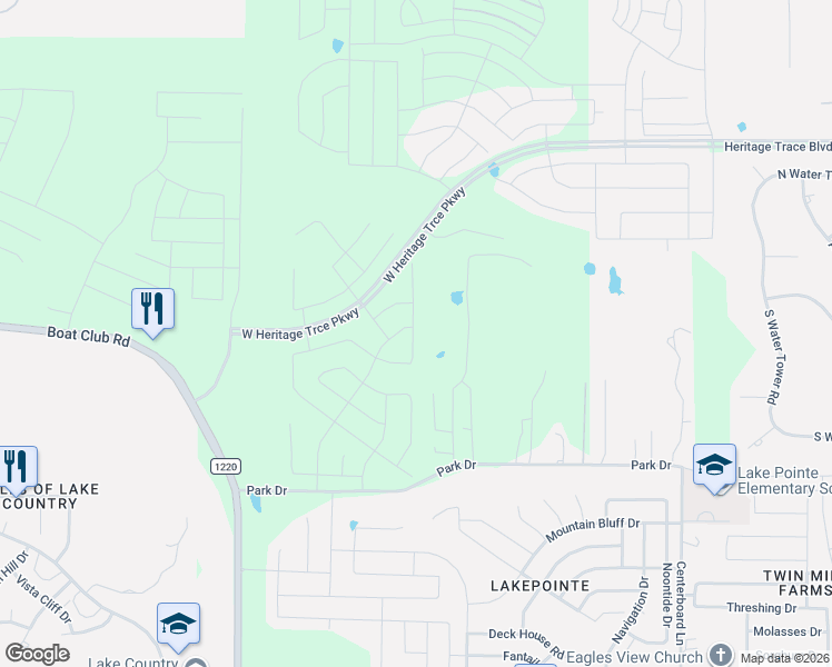 map of restaurants, bars, coffee shops, grocery stores, and more near 9700 Park Drive in Fort Worth