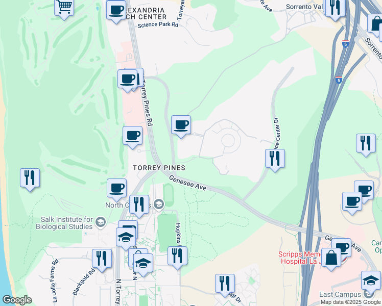 map of restaurants, bars, coffee shops, grocery stores, and more near 3550 John Hopkins Court in San Diego