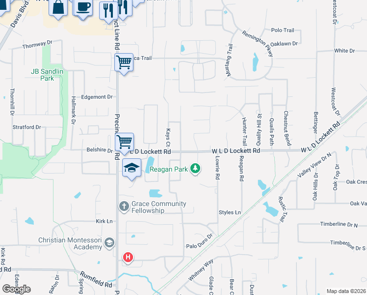 map of restaurants, bars, coffee shops, grocery stores, and more near 5808 Saint Andrews Court in Colleyville