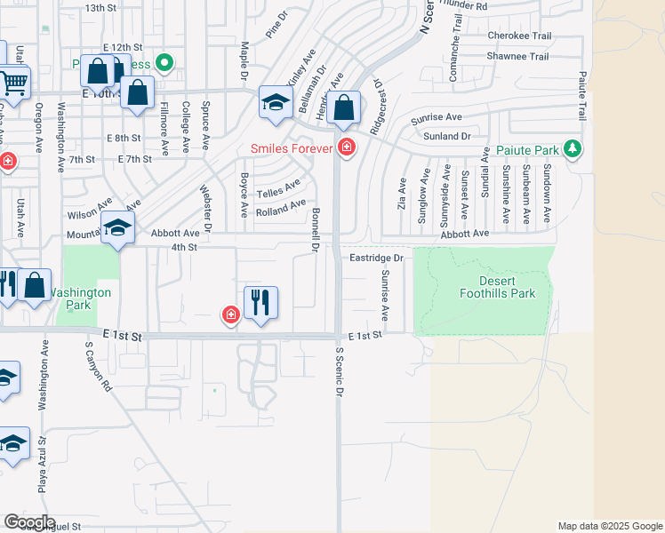map of restaurants, bars, coffee shops, grocery stores, and more near 2598 Abbott Avenue in Alamogordo