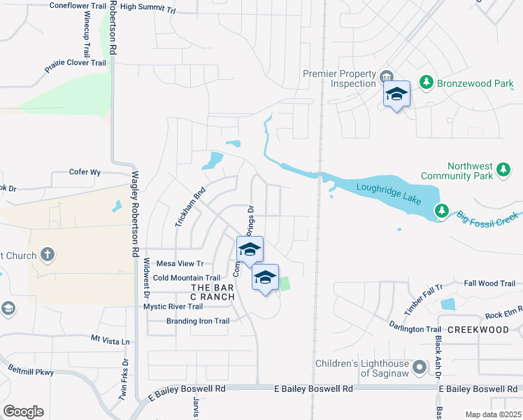 map of restaurants, bars, coffee shops, grocery stores, and more near 8420 Comanche Springs Drive in Fort Worth