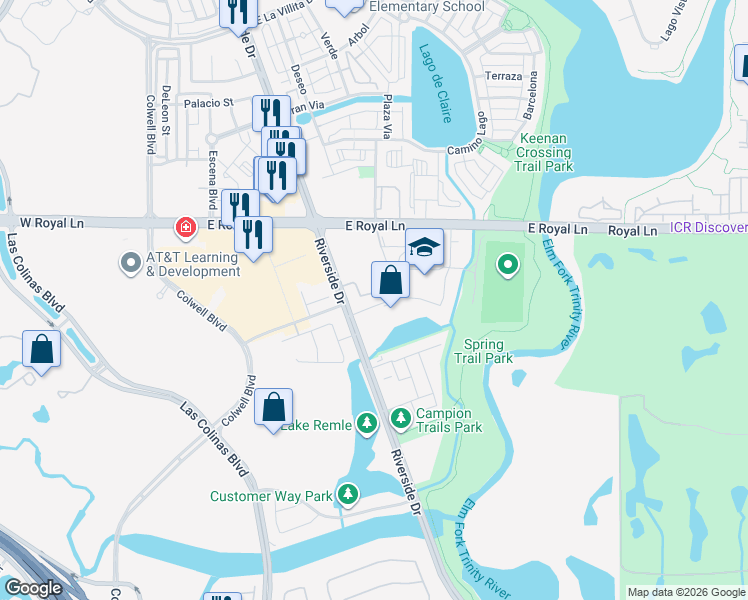 map of restaurants, bars, coffee shops, grocery stores, and more near 515 Paddock way in Irving
