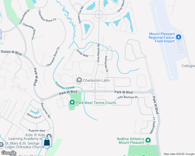 map of restaurants, bars, coffee shops, grocery stores, and more near 1632 Grey Marsh Road in Mount Pleasant