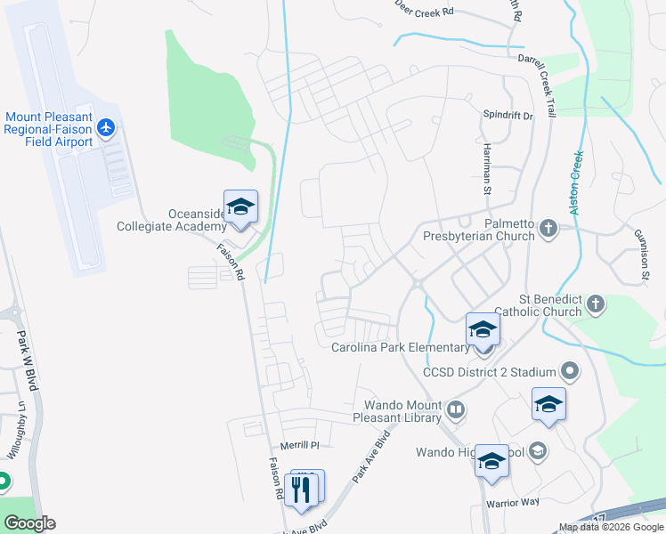 map of restaurants, bars, coffee shops, grocery stores, and more near 1559 Watt Pond Road in Mount Pleasant