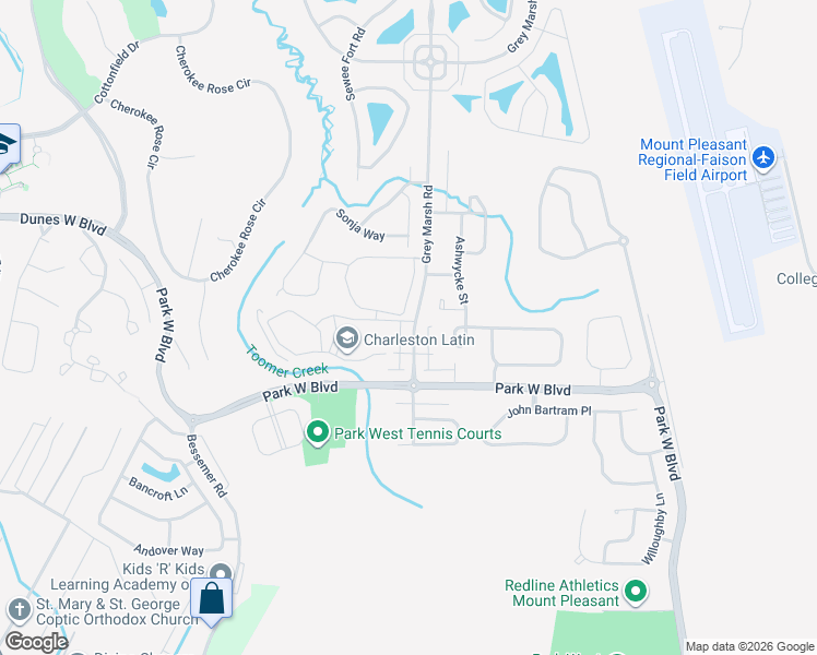 map of restaurants, bars, coffee shops, grocery stores, and more near 1632 Grey Marsh Road in Mount Pleasant