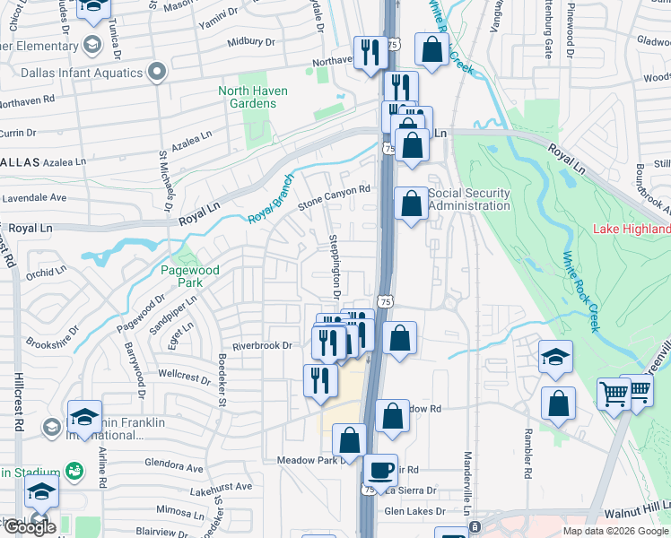 map of restaurants, bars, coffee shops, grocery stores, and more near in Dallas