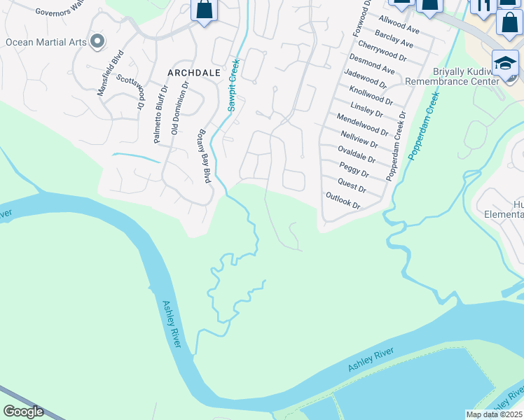 map of restaurants, bars, coffee shops, grocery stores, and more near 5205 Pomfret Street in North Charleston
