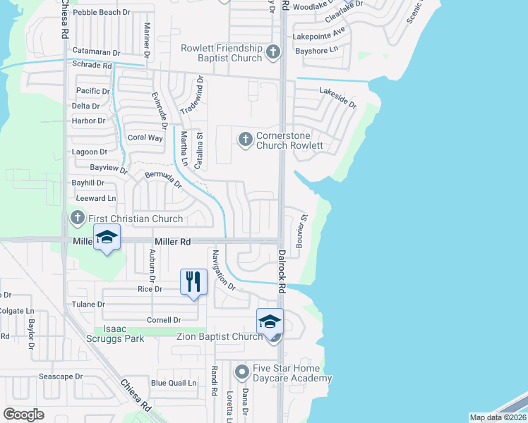 map of restaurants, bars, coffee shops, grocery stores, and more near 3501 Sunlight Drive in Rowlett