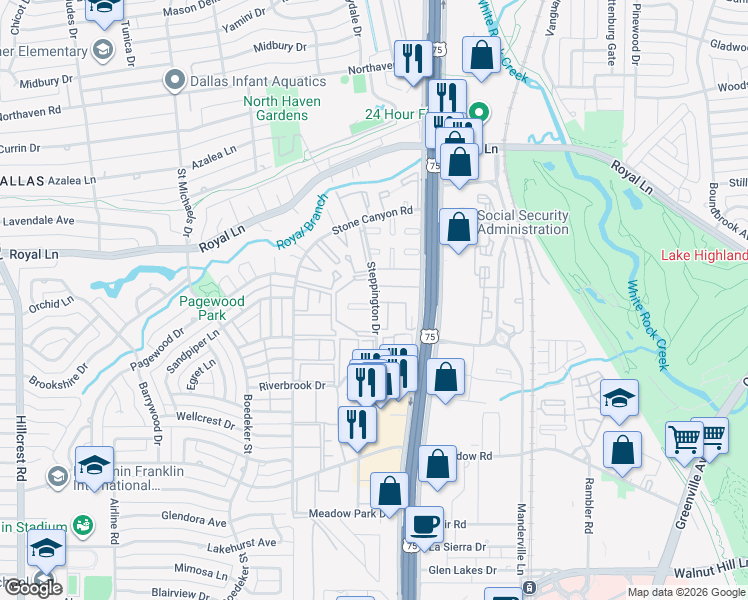 map of restaurants, bars, coffee shops, grocery stores, and more near in Dallas