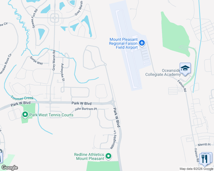 map of restaurants, bars, coffee shops, grocery stores, and more near 1658 William Hapton Way in Mount Pleasant