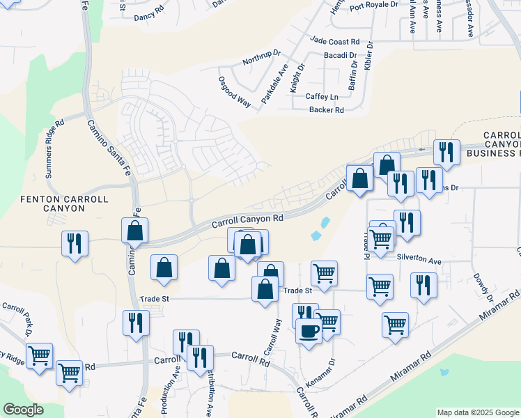 map of restaurants, bars, coffee shops, grocery stores, and more near 13897 Onyx Way in San Diego