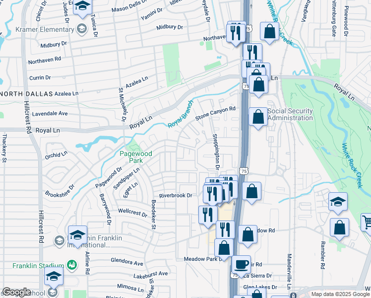 map of restaurants, bars, coffee shops, grocery stores, and more near 10702 Stone Canyon Road in Dallas