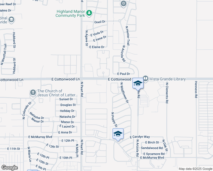 map of restaurants, bars, coffee shops, grocery stores, and more near 1574 North Desert Willow Street in Casa Grande