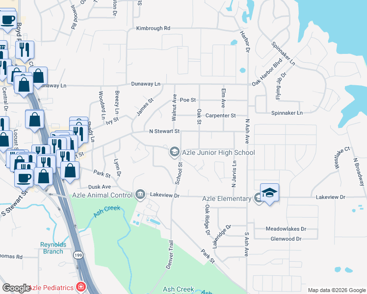 map of restaurants, bars, coffee shops, grocery stores, and more near 917 Jarvis Lane in Azle