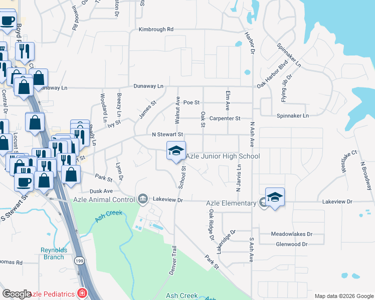 map of restaurants, bars, coffee shops, grocery stores, and more near 917 Jarvis Lane in Azle
