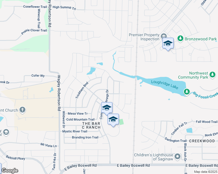 map of restaurants, bars, coffee shops, grocery stores, and more near 8420 Comanche Springs Drive in Fort Worth