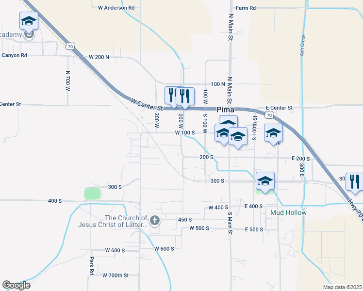 map of restaurants, bars, coffee shops, grocery stores, and more near 149 200 West in Pima