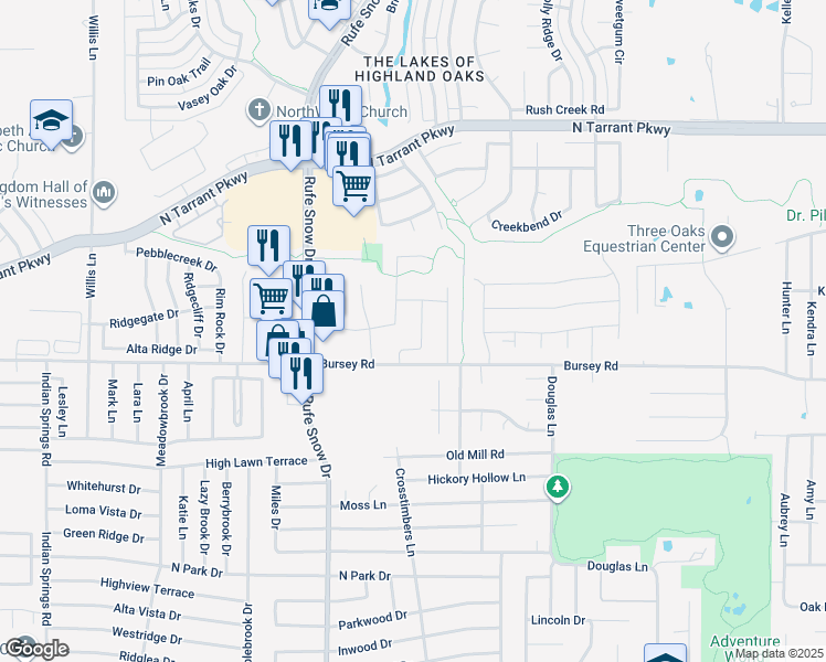 map of restaurants, bars, coffee shops, grocery stores, and more near 2108 Sweet Adeline Lane in Keller